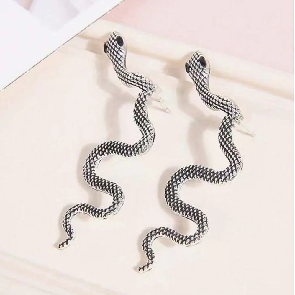 Antiqued Silver Snake Studs w/Jacket Backs Earrings